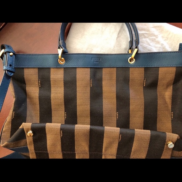 ‼️SOLD‼️ FENDI BLUE PEQUIN STRIPED CANVAS TOTE - Picture 2 of 8